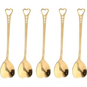 10-Piece Heart-Shaped Stainless Steel Dessert Spoon Set for Home, Restaurant, Cafe, and Bar - Elegant Design, Multi-Functional Usage, and Durable Quality Gold