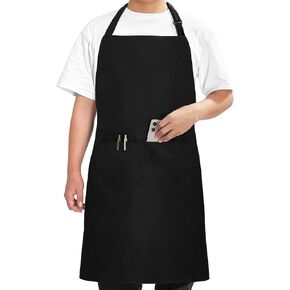Syntus Chef Apron for Men Women Kitchen Cooking Apron with Pockets, Adjustable Bib Aprons Stain Resistant, 1 Pack Black