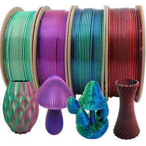 1KG Silk PLA 3D Printer Filament Bundle Dual Color Triple Color Pla Filament Multicolor Filament for 3D Printer,250g X 4 Spools(Rosered Sky Blue Green,Rosered DarkBlue,DarkBlue Green,Black Red)