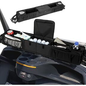 Golf Cart Front Storage Basket, with Insulated Cup Holders Golf Cart Storage,No Drilling Dashboard Tray Organizer,Compatible with Ezgo Drive Club Car Kandi Golf Cart