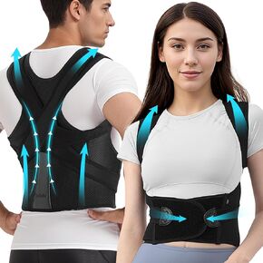 Posture Corrector for Women and Men, Back Brace, Full Shoulder Brace for Mid Upper Spine Support,lumbar support, Neck Shoulder Back Pain Relief Adjustable NL1 (Black, Medium)