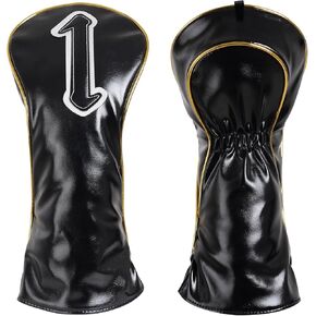Golf Club Head Covers Driver Fairway Wood Hybrid Blade Mallet Putter Golf Club Headcover Protector Print Leather (Gold Trim-Driver)