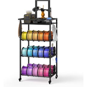 3D Printer Stand with Filaments Storage, Rolling 3D Printer Table Filament Storage Rack, Heavy Duty Filament Spool Holder, 3D Printer Filament Storage Cart for Workshop Studio Office Retail Stores