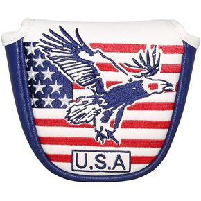 USA Flag and Eagle Embroidery Golf Club Head Cover for Mallet Putter Magnetic Closure Patriotic Headcover