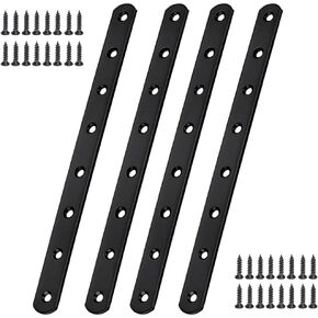 Flat Mending Plate, 12" Flat Straight Braces Stainless Steel Straight Brackets, Mending Joining Plates Repair Fixing Bracket Connector with Screws, Black (4)