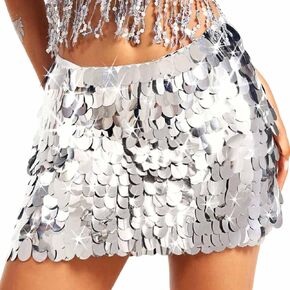 Zoestar Dot Sequin Mini Skirt Sparkly Dance Hip Scarf Rave Costume Club Concert Skirts for Women and Girls