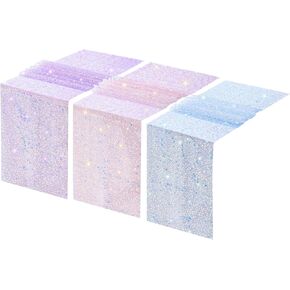 3 Pcs Mermaid Table Runner Iridescent Sequin Glitter Table Runner 12 x 72 Inch Lavender Table Runner Mermaid Themed Party Supplies Wedding Birthday Party Decor(Big Sequin)