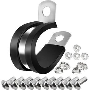 YLNDM Cable Clamp 30PCS 1/2 INCH, 304 Stainless Steel Pipe Clamps with 10 Screws 10 Nuts Rubber Cable Clamps for Tube Hose Automotive Wire Pipe Clamps,Cable Protection,Grounding Clamp