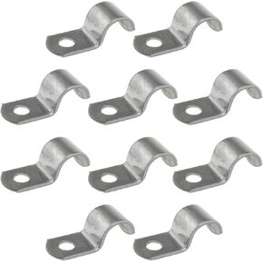 Heyous 10PCS 1/2 Inch Silver Pipe Banding Stainless Steel Conduit Banding Single Hole Heavy Duty Pipe Banding Clamp Single Side Pipe Clamp for Pipe or Wire Installation