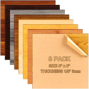 Adrattnay Acrylic Sheets 1/8 Thick, 8Pcs 8 x 8 Wooden Acrylic Sheets 3 mm for Laser Cutting, Wood Grain Acrylic Sheets Acrylic Bulk with Protective Paper for Laser Engraving Material DIY Crafts