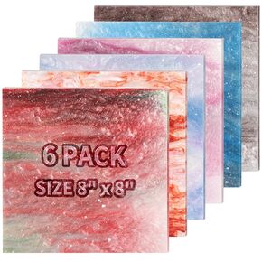 Adrattnay Pearl Acrylic Sheet 1/8in, 6Pcs 8 x 8 Glittering Pearl Acrylic Sheet 3mm for Laser Cutting, Cast Acrylic Sheets Acrylic Panel with Protective Film for Laser Engraving Material DIY Crafts