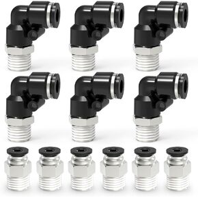 Push to Connect Fittings, Hoodutric 3/8 Inch Tube OD x 1/4 Inch NPT Thread Air Hose Fittings Elbow and Straight Combination Quick Connect Fittings -12 Pack