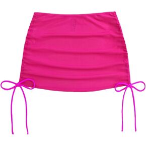 Women's Mesh Sheer Drawstring Solid Summer Bikini Cover Up Skirt