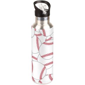 Stainless Steel Sports Water Bottle with Straw, 20 oz Vacuum Insulated Cup, Keeps Hot Cold Canteen Water Bottles For Cycling Travel Hiking (baseball)