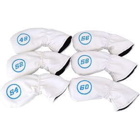 GOOACTION 6PCS/Set (48° 52° 54° 56° 58° 60°) Golf Club Wedge Head Covers Set with Puppy Pattern Thick Synthetic Leather White Funny Headcovers