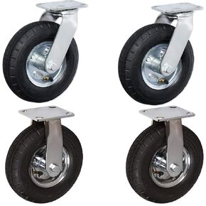 CasterHQ 8" x 2.5" Swivel Rigid Set of 4 Pneumatic Caster - 4 PLY - 250 LBS PER / 1000 LBS PER Set Capacity - Air Filled - Commercial/Industrial Application - 8 inch - Shock Absorption -