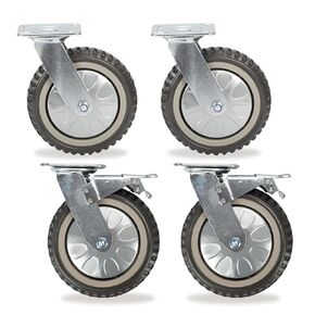 8 inch Caster Wheels Set of 4 360 Degree Swivel Castors Anti-Skid Mute Top Plate Casters,2pcs Locking Brake Casters 2pcs Without Brake
