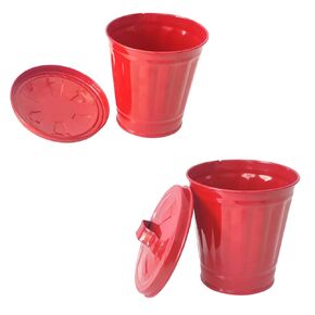 Mini Trash can & Iron Garbage can Pencil Cup Holder 2pcs (Red)