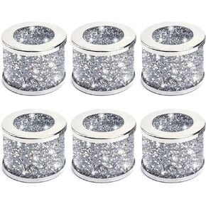 Crystal Napkin Rings (6 Pcs), Silver Rhinestone Napkin Holders, Sparkle Glass Table Decor, Elegant Dinner Party Accessories, Wedding Reception Table Setting Decorations
