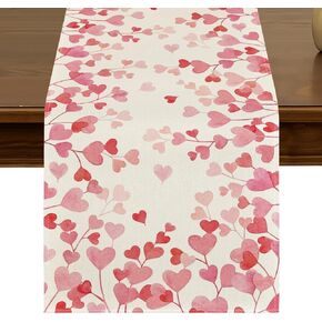 Valentine's Day Pink Love Heart Table Runner 13x72 Inch Kitchen Dining Table Decor for Indoor Outdoor Anniversary Wedding Home Party Decoration ZQ76