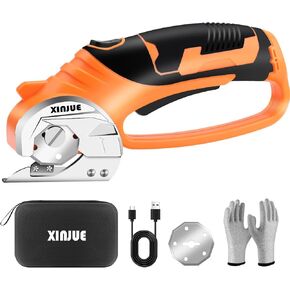 Cordless Electric Scissors, Cardboard Box Cutter Heavy Duty, Rechargeable Power Rotary Cutter with Safety Lock & LED Light for Fabric, Carpet, Paper or Leather, Orange