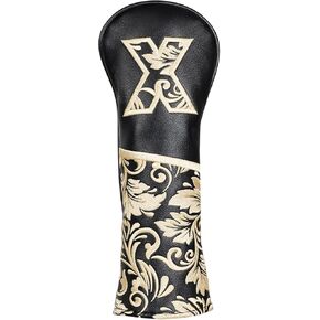 Magnet Headcover for Wood Hybrid Golf Club Cover with Magnetic Set with Gold Floral Retro Vintage Design Soft Hi-end Leather Gifts for Men Woman Golfer