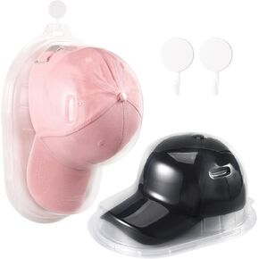 2 sets baseball hat display case, plastic hat protector holder for signed baseball caps, wall mount clear display case hat boxes for collectibles box travel case organizer memorabilia storage-Meisitai
