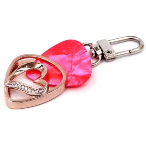 Heart Shaped Guitar Pick Holder Keychain for Guitarists (Rose Gold)