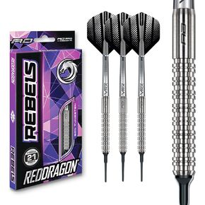 RED DRAGON Rebel 18g Barrel / 20g Full Weight Soft Tip 90% Tungsten Darts Set with Dart Flights and Dart Shafts