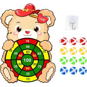 PARSUP Valentines Day Dart Board Game Set, Cute Bear Party Board Games with 12 Stick Balls, Indoor Outdoor Games for Kids Ages 4-8, Party Games Yard Toys