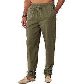 Runcati Mens Kaftan Thobe Pants Cotton Casual Elastic Waist Drawstring Muslim Trousers Summer Yoga Kurta Pants with Pockets