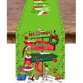 Christmas Table Runner Merry Christmas Whoville Winter Holiday Party Decorations Fireplace Kitchen Dining Room Home Decor (Green, 13" x 72")