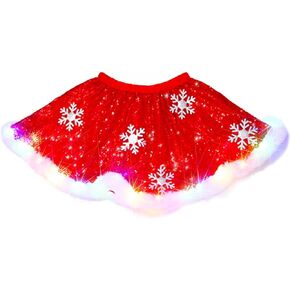 DRESBE Christmas Light Up Skirt Red LED Snowflake Sequin Skirts Glow Xmas Party Costume for Women