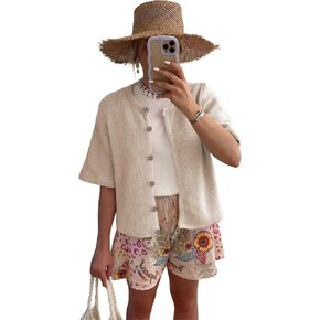 SCUSTY Women's Lightweight Cardigan Short Sleeve Button-Down Summer Cardigan Sweater(Grey-S), Small