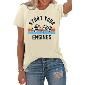 PECHAR Racing Shirt for Women Checkered Flag Graphic car Shirts Race Lover Shirt Raceday Casual Short Sleeve Tee Tops