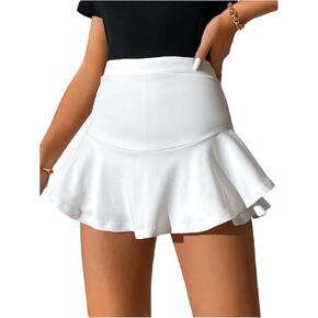 WDIRARA Women's Tall High Waist Ruffle Hem Skort Stretch Casual Skirt Shorts