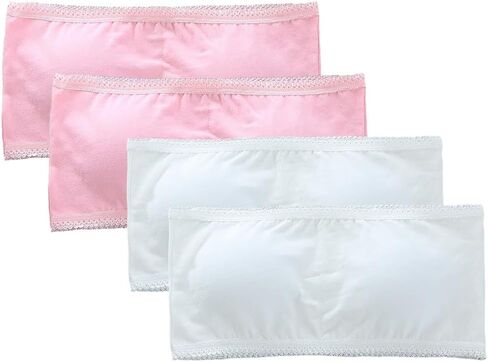 4 Pack Girls Bandeau Strapless Padded Bralettes Cami Wireless Tube Bra Seamless Lace Trim Cotton Bra for 8-14 Years in Kuwait