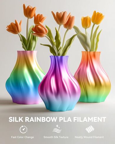 SUNLU Silk Rainbow PLA Filament، خيوط طابعة حريرية ثلاثية الأبعاد متعددة الألوان 1.75 مم +/- 0.02 مم، تغيير سريع للألوان كل 8 أمتار، 330 مترًا، 1 كجم/2.2 رطل، خيوط قوس قزح حريرية (أرجواني بنفسجي) in Kuwait