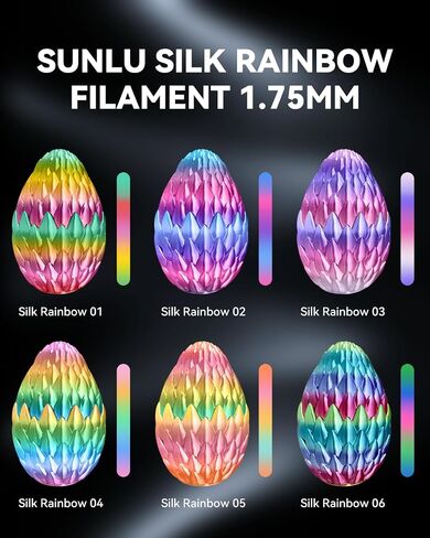 SUNLU Silk Rainbow PLA Filament، خيوط طابعة حريرية ثلاثية الأبعاد متعددة الألوان 1.75 مم +/- 0.02 مم، تغيير سريع للألوان كل 8 أمتار، 330 مترًا، 1 كجم/2.2 رطل، خيوط قوس قزح حريرية (أرجواني بنفسجي) in Kuwait
