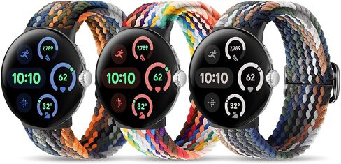 BlackPro 3 Pack Stretchy Braided Bands Compatible with Google Pixel Watch 3 45mm Band for Women Men - Upgraded Connecto Lugs - Adjustable Nylon Breathable Sport Straps for Pixel 3 Watch Band 45mm in Kuwait