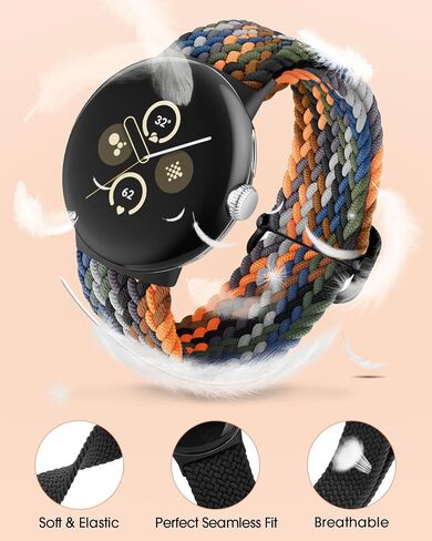 BlackPro 3 Pack Stretchy Braided Bands Compatible with Google Pixel Watch 3 45mm Band for Women Men - Upgraded Connecto Lugs - Adjustable Nylon Breathable Sport Straps for Pixel 3 Watch Band 45mm in Kuwait