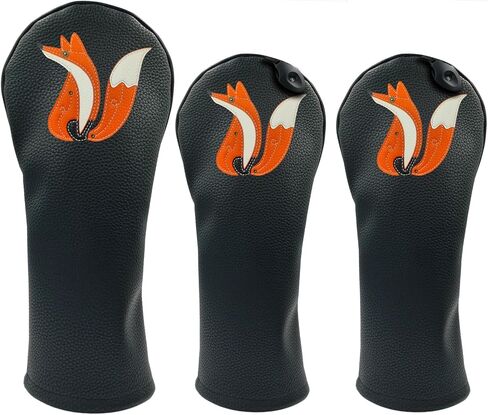 Fox PU Leather Golf Club Covers Driver Headcovers Fairway Woods Hybrid Protector with Interchangeable Number Tag in Saudi Arabia