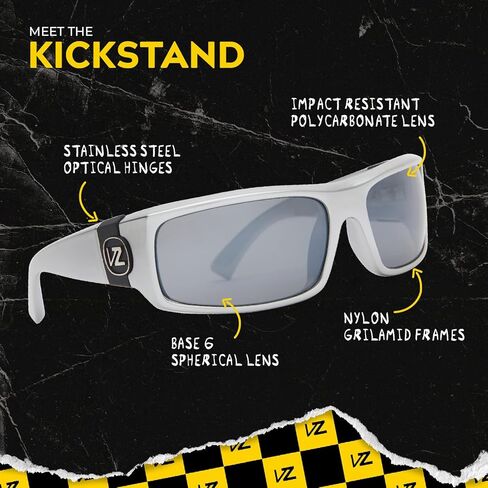 نظارات شمسية VonZipper Kickstand غير مستقطبة للرجال والنساء، كروم فضي مع مسند رمادي، عدسات بولي كربونات مقاومة للصدمات، نظارات شمسية مع حماية من الأشعة فوق البنفسجية وHEV 62 مم in Kuwait