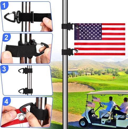 TOBWOLF 4 قطع أعلام عربة جولف صغيرة مقاس 15.24 سم × 22.86 سم، علم أمريكي صغير لعربة الجولف والقارب والدراجة، علم الجولف الأمريكي سهل التركيب مع دعامة حزام مطاطي، علم القارب الأمريكي من النايلون المتين للدراجة علم الولايات المتحدة الأمريكية in Kuwait