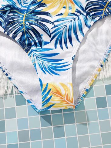 SHENHE Girl's 3 Pieces Bikini Bathing Suit Tropical Print High Waist Swimsuit Cover Up Sets in Kuwait