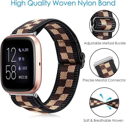 أربطة مرنة من FINTIE متوافقة مع Fitbit Versa 2 1، أشرطة بديلة قابلة للتمدد من النايلون بحلقة ناعمة وقابلة للتعديل، بني/أسود in Saudi Arabia