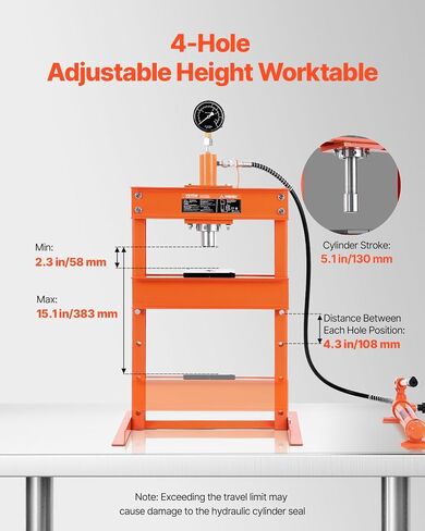 Vevor Hydraulic Shop Press ، 10 T H-Frame Shop Press مع لوحة الضغط وقاعدة على شكل H ، وضغط هيدروليكي قابل للتعديل على شكل حرف H مع صمام الإغاثة ، وتناسب الانحناء والاستقامة والختم in Saudi Arabia