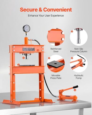 Vevor Hydraulic Shop Press ، 10 T H-Frame Shop Press مع لوحة الضغط وقاعدة على شكل H ، وضغط هيدروليكي قابل للتعديل على شكل حرف H مع صمام الإغاثة ، وتناسب الانحناء والاستقامة والختم in Saudi Arabia