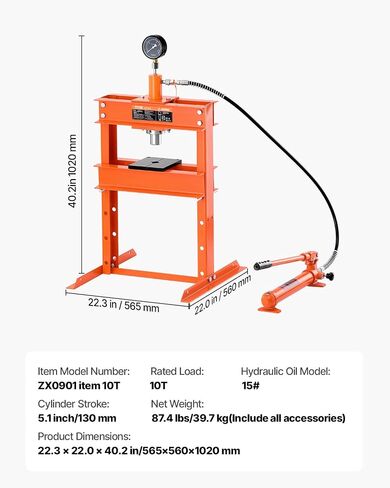 Vevor Hydraulic Shop Press ، 10 T H-Frame Shop Press مع لوحة الضغط وقاعدة على شكل H ، وضغط هيدروليكي قابل للتعديل على شكل حرف H مع صمام الإغاثة ، وتناسب الانحناء والاستقامة والختم in Saudi Arabia