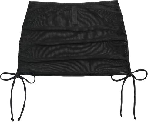 Women's Mesh Sheer Drawstring Solid Summer Bikini Cover Up Skirt in Saudi Arabia